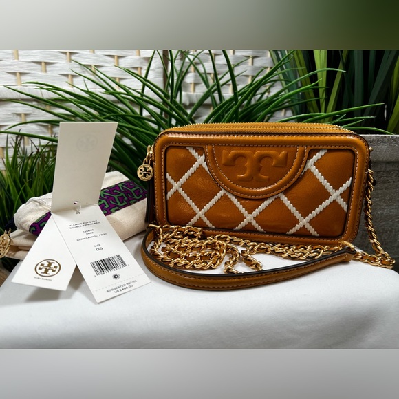 Tory Burch Handbags - Excellent Tory Burch Fleming Pop Quilt Double-Zip Mini Bag- Dark Cannoli